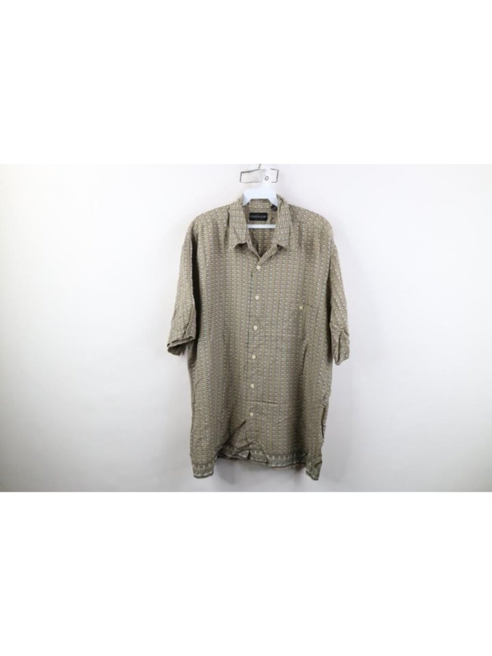Vtg 90s Streetwear Mens Large Geometric Rayon Gabardine Collared Button Shirt
